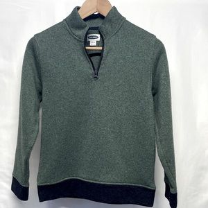 Old Navy Mock Neck 1/4 Zip Sweater-Fleece Pullover Green & Navy Trim Sz L(10-12)
